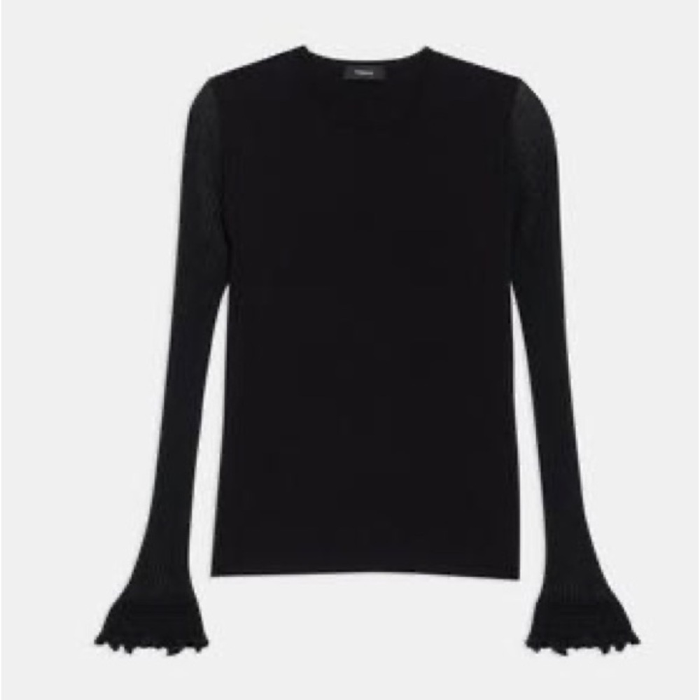 Theory Sheer-Sleeve Sweater in Wool Viscose-Crepe
